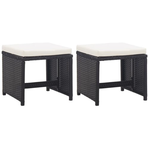 Garden Stools 2pcs with Cushions Poly Rattan Black