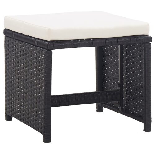 Garden Stools 2pcs with Cushions Poly Rattan Black - Image 2