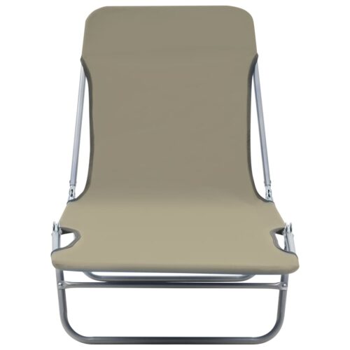 Folding Sun Loungers 2pcs Steel Fabric Taupe - Image 4