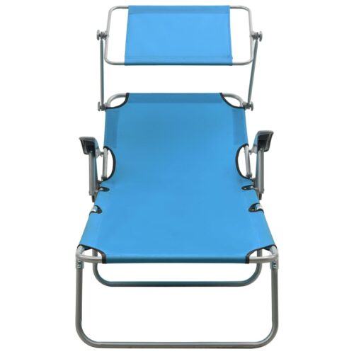 Sun Lounger with Canopy Steel Blue - Image 2