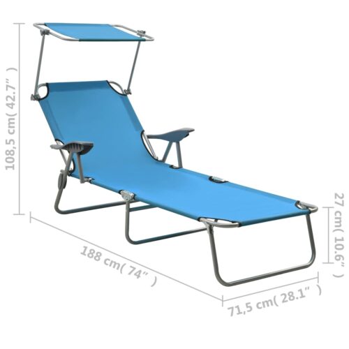 Sun Lounger with Canopy Steel Blue - Image 8