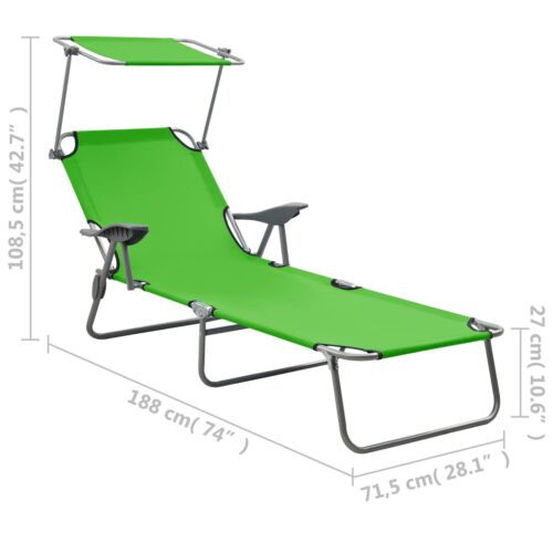 Sun Lounger with Canopy Steel Green - Image 8