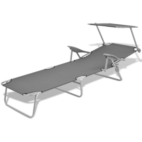 Sun Lounger with Canopy Steel Grey - Image 3