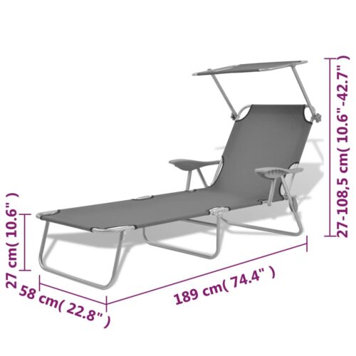 Sun Lounger with Canopy Steel Grey - Image 8