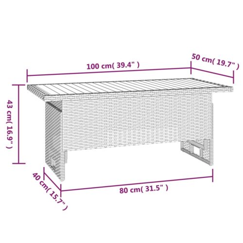 Garden Table Black 100x50x43/63cm Solid Wood Acacia Poly Rattan - Image 7