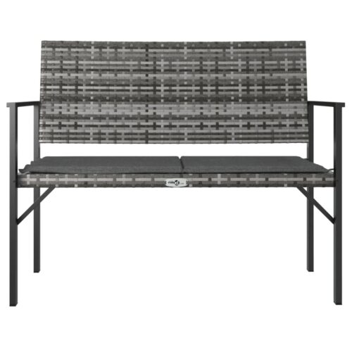 2-Seater Garden Bench with Cushion Grey Poly Rattan - Image 3