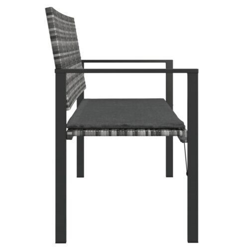 2-Seater Garden Bench with Cushion Grey Poly Rattan - Image 4