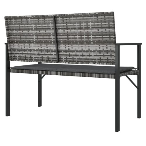 2-Seater Garden Bench with Cushion Grey Poly Rattan - Image 5