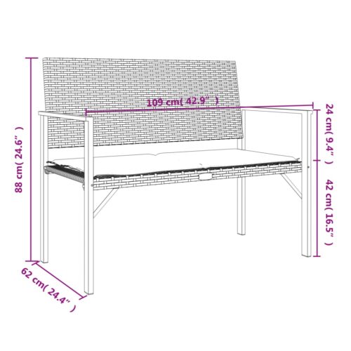 2-Seater Garden Bench with Cushion Grey Poly Rattan - Image 9