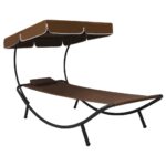 Outdoor Lounge Bed with Canopy Pillow Brown