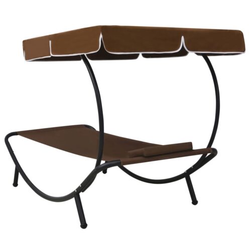 Outdoor Lounge Bed with Canopy Pillow Brown - Image 3