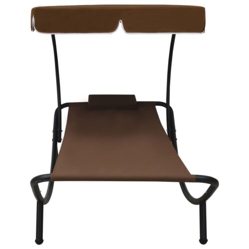 Outdoor Lounge Bed with Canopy Pillow Brown - Image 4