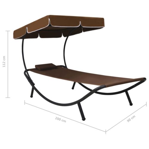 Outdoor Lounge Bed with Canopy Pillow Brown - Image 7