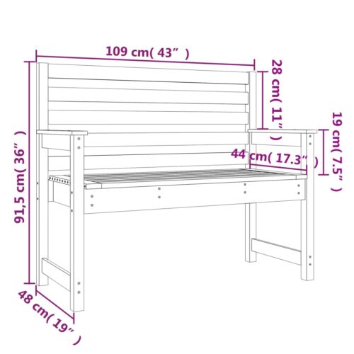 Garden Bench Black 109x48x91.5cm Solid Wood Pine - Image 7