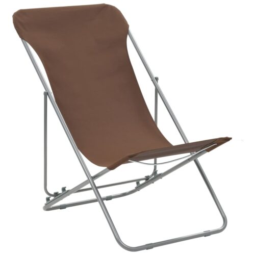 Folding Beach Chairs 2pcs Steel Oxford Fabric Brown - Image 2