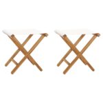 Folding Chairs 2pcs Solid Teak Wood Fabric Cream White