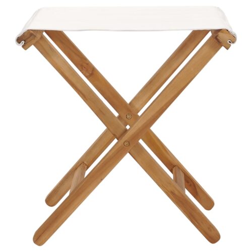 Folding Chairs 2pcs Solid Teak Wood Fabric Cream White - Image 3