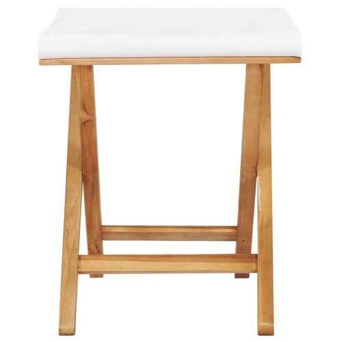 Folding Chairs 2pcs Solid Teak Wood Fabric Cream White - Image 4