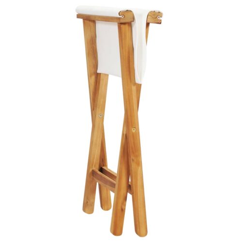 Folding Chairs 2pcs Solid Teak Wood Fabric Cream White - Image 5