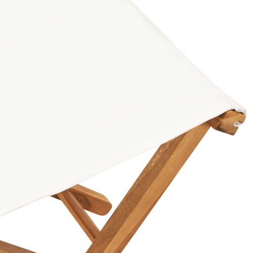 Folding Chairs 2pcs Solid Teak Wood Fabric Cream White - Image 6