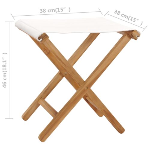 Folding Chairs 2pcs Solid Teak Wood Fabric Cream White - Image 7