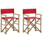 Folding Director's Chairs 2pcs Red Bamboo Fabric