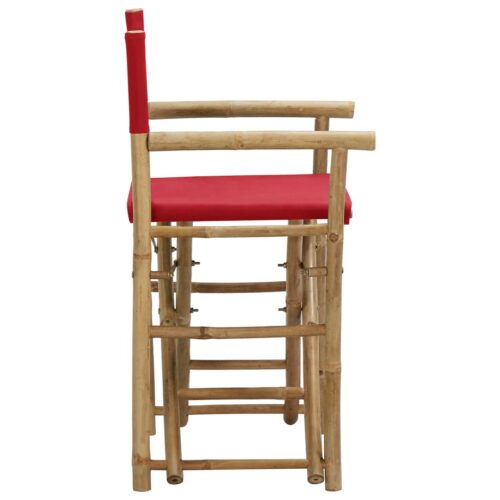 Folding Director's Chairs 2pcs Red Bamboo Fabric - Image 4