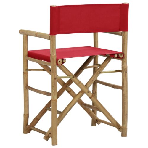 Folding Director's Chairs 2pcs Red Bamboo Fabric - Image 5