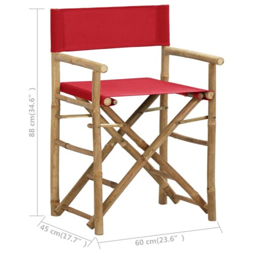 Folding Director's Chairs 2pcs Red Bamboo Fabric - Image 9
