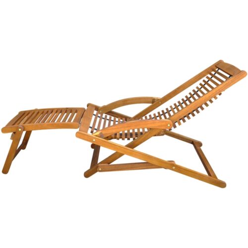Deck Chair with Footrest Solid Acacia Wood - Image 3
