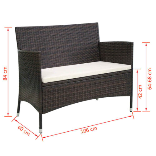 Garden Bench 106cm Poly Rattan Brown - Image 4
