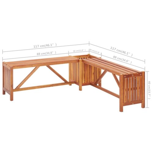 Garden Corner Bench with Planter 117x117x40cm Solid Acacia Wood - Image 7
