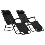 Folding Sun Loungers 2pcs with Footrests Steel Black