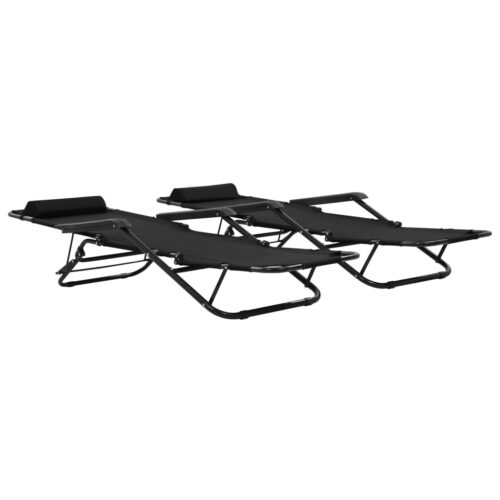 Folding Sun Loungers 2pcs with Footrests Steel Black - Image 2