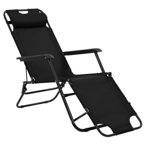 Folding Sun Loungers 2pcs with Footrests Steel Black - Image 3