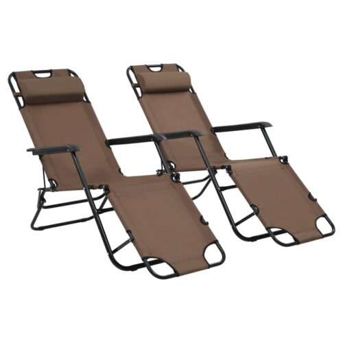 Folding Sun Loungers 2pcs with Footrests Steel Brown