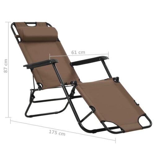 Folding Sun Loungers 2pcs with Footrests Steel Brown - Image 9