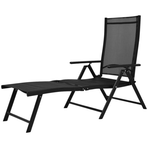 Folding Sun Lounger Aluminium Black - Image 2