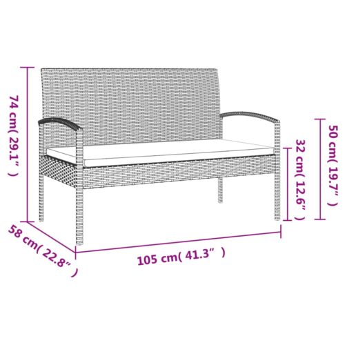 Garden Bench with Cushion Black 105cm Poly Rattan - Image 8