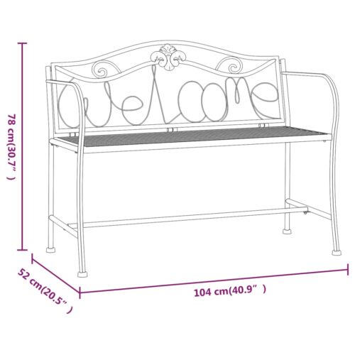 2-Seater Garden Bench 104cm Black Steel - Image 7