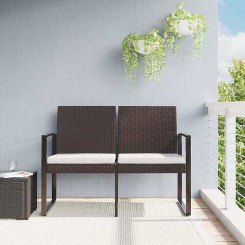 2-Seater Garden Bench with Cushions Brown PP Rattan - Image 8