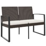 2-Seater Garden Bench with Cushions Brown PP Rattan