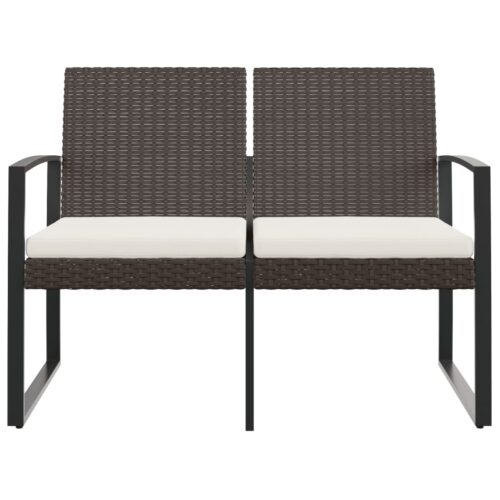2-Seater Garden Bench with Cushions Brown PP Rattan - Image 3
