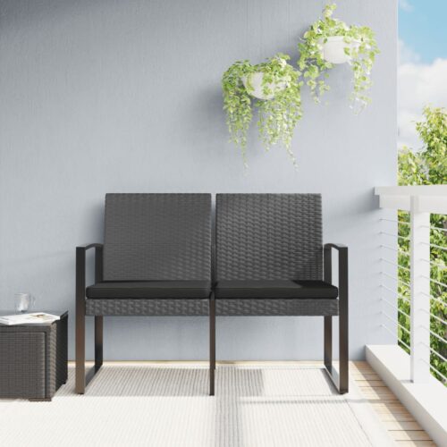 2-Seater Garden Bench with Cushions Dark Grey PP Rattan - Image 8