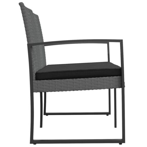 2-Seater Garden Bench with Cushions Dark Grey PP Rattan - Image 4