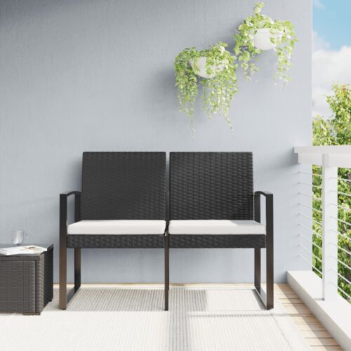 2-Seater Garden Bench with Cushions Black PP Rattan - Image 8