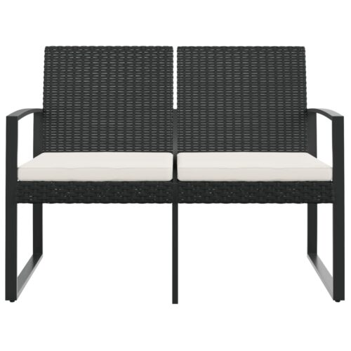 2-Seater Garden Bench with Cushions Black PP Rattan - Image 3