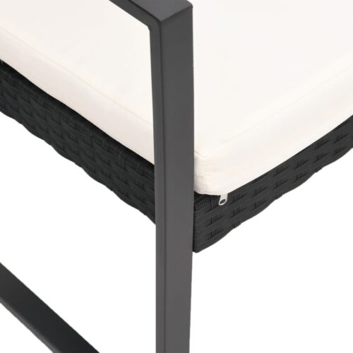 2-Seater Garden Bench with Cushions Black PP Rattan - Image 5