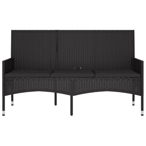 3-Seater Garden Bench with Cushions Black Poly Rattan - Image 3