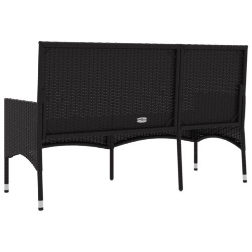 3-Seater Garden Bench with Cushions Black Poly Rattan - Image 6